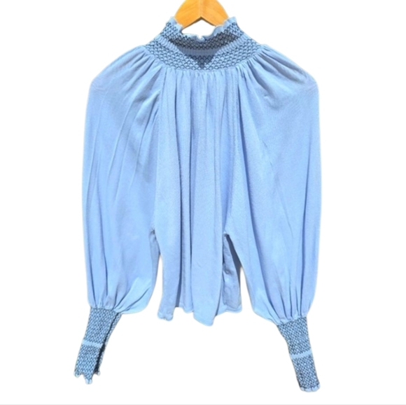 NEW- Zara Light Blue High Neck Blouse - Picture 5 of 10